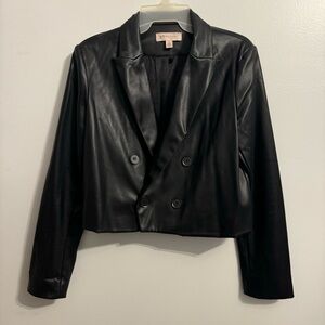 Cropped Faux Leather Blazer